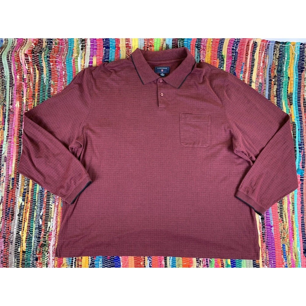 Saddlebred Men’s Burgundy Polo Long Sleeves TShirt Size  XXL Collared Buttons